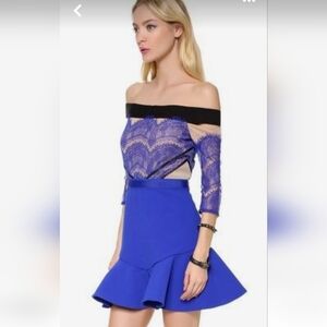 Three floor blue lace mini dress